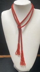 Vintage Lariat Necklace Flapper Red Beaded Tassel 45” Soft Lightweight Easy
