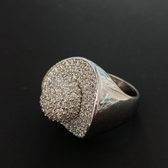 Chunky Statement Ring Sterling Silver Dome Pave CZ Cocktail 9.25 Bold Modernist