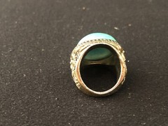 Vintage Ring, Oval shape Turquoise stone, Gold Tone, Size 7, Unknown Metal