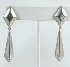 Vintage 925 Sterling Silver Polished Geometric Drop Dangle Clip Earrings 2 1/4″