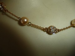 NOLAN MILLER GOLD TONE CHAIN w RHINESTONE & FAUX PEARL BEADS NECKLACE #23/5A