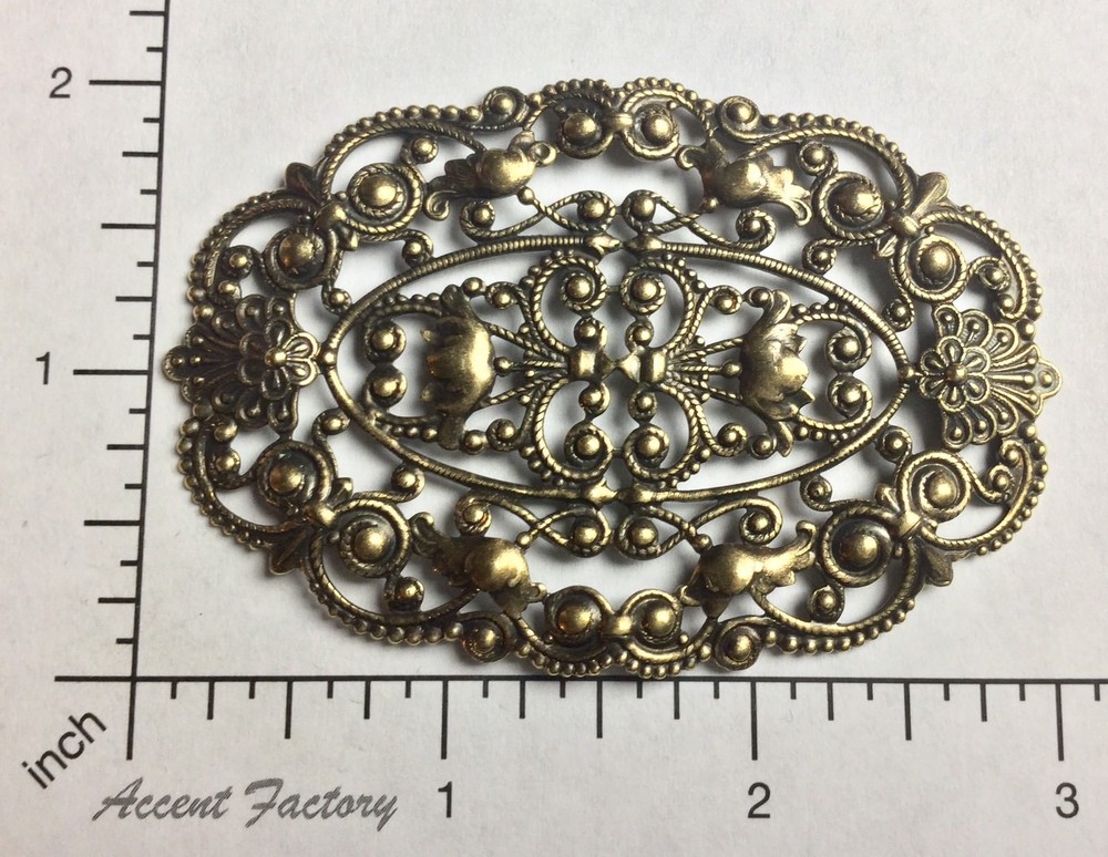 24433 Brass Oxidized Large Victorian Filigree Jewelry Finding