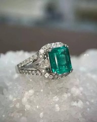 Art Deco Style Lab Created Emerald & Diamond Engagement 14K White Gold FN Ring