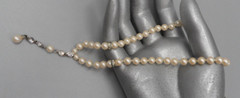 Vintage Faux Pearl Y Necklace Knotted Glass Bead Choker Rhinestone Teardrop Hook