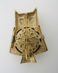 Vintage Jewelled Owl Pin Green Rhinestone Gold Perfume New Old Stock in Box A2