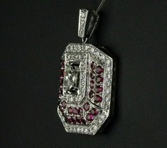 Art Deco Style Lab-Created Diamond & Ruby Anniversary 14k White Gold FN Pendant