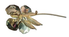 Vintage Estate Gold Plate White Orchid Flower Pin Brooch Enamel 3 3/4″×1 3/4″