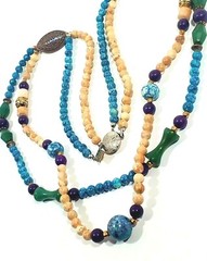 VTG 30″ Bohemian Artisan NECKLACE Stone & Glass Beaded Double-Strand 1980s