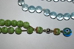 Vintage-now lot of 5 glass plastic metal bead bracelets long one is prayer beads