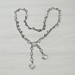 Antique Sterling Necklace Open Back Clear Paste Stones Lariat Drops Deco Bridal