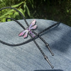 Vintage Purple Enamel Dragonfly Bolo Tie Adjustable FREE SHIPPING