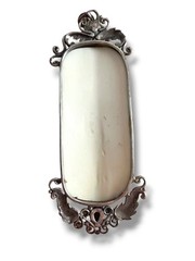 Fifirose Carved Bison Bone Cameo Pendant Sterling Garnet 3”