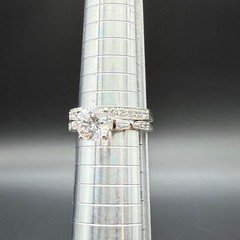 Vintage Silver Tone CZ Engagement Band Wedding Set Ornate Cocktail Ring Size 8.5