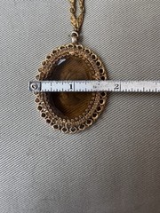 Vintage Warner Intaglio Light Brown Glass Cameo Pendant & Gold Tone 23” Necklace