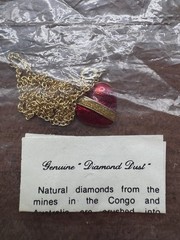 Vintage Lot Of 8 New Old Stock Red Enamel Heart Diamond Dust Necklace Gold Tone