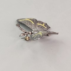 Vintage Butterfly Brooch Spain Textured Silver Tone Faux Damascene 3D Pin 2 5/8″
