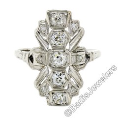 Antique Art Deco 14K White Gold 0.60ctw Diamond Unique Open Milgrain Dinner Ring