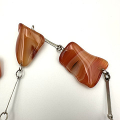 Agate Necklace Long Banded Stone Nuggets Boho Orange Statement 32″