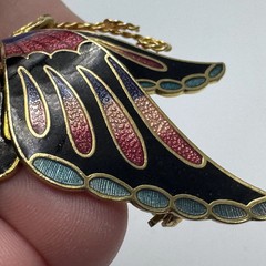 Vintage Cloisonne Butterfly Brooch Pin Enamel Multicolor 1.75in Gold Tone