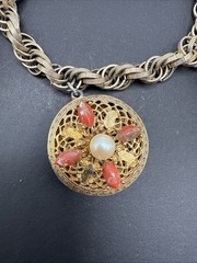 Vintage Etruscan Revival Huge Charm Bracelet 7” J110