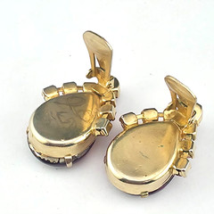 Chunky Vintage Red Pink Juliana Rhinestone Gold Tone Clip On Earrings 1.25″