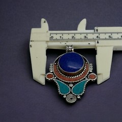 Tibetan Nepal Jewelry Ethnic Handmade Turquoise Coral Lapis Nice Brass Pendant