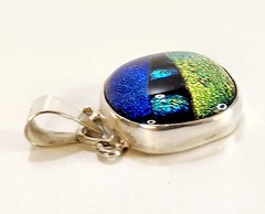 VTG Studio Artist Iridescent Sterling Silver 925 Dichroic Glass Pendant .86″