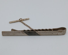 925 Tie Clip 2.5in Sterling Silver 8g Two Tone Gray Engine Turn Chain Bar Estate