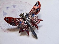 Vintage Whimsical Pink Enamel on Pewter Butterfly Winged Fairy Lady Pin Brooch