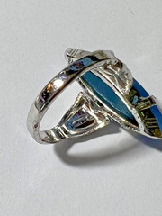 VTG Mid-Century Silver Tone Cocktail Statement Molded Glass Ring Size 7-8 Blue