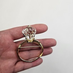 AJC Engagement Ring Brooch Gold Tone Clear Rhinestone Vintage Jewelry Pin