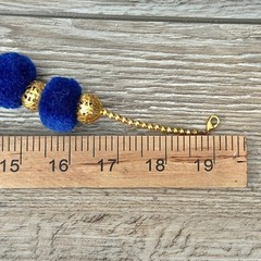 Vintage Beaded Pom Pom Statement Necklace Blue & Gold tone
