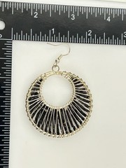 Vintage Wire Wrap Hoop Earrings Silver Tone Black Tube Beads Dangle
