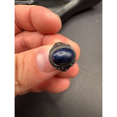 Vintage Lapis Lazuli Oval Filigree Silver Tone Women’s Cocktail Band Ring