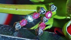 14k multi tone gold 1.03ct natural dia dangle earrings ruby heart treated 2.27gr