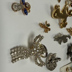 GOLD/SILVER TONE ANGEL BIRD MINI FIGURAL PIN LOT 21pc FEW BIRTHSTONE RHINESTONE