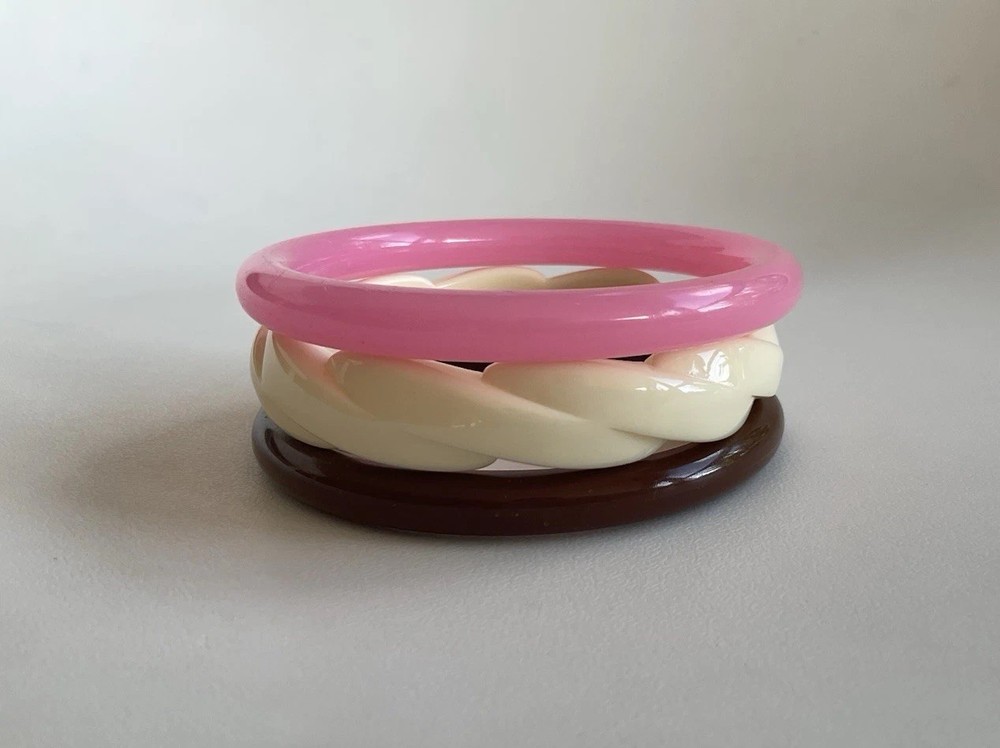 Vintage Bangles LOT 3 bracelet Neapolitan ice cream colors Pink cream chocolate