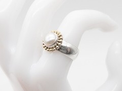 $450 NEPAL T SIELIE Cultured 9mm Pearl 14k Yellow Gold Sterling Silver Ring
