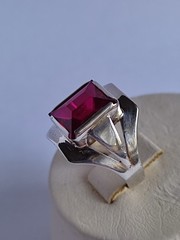 Old Vintage Soviet Union Silver 875 Ring USSR Red Stone Ruby Size US 7 (17 mm)