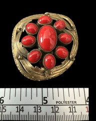 Antique? Max Neiger Bohemia Red Glass Cabochons Gold Tone 1910-1920 Clip