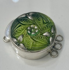 Vtg STERLING 925 3-strand Czech Button BOX CLASP ~ AVACADO MOSSY GREEN