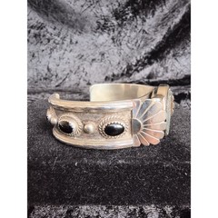 Sterling Silver Southwest Watch Cuff, Black Onyx Accent, Legacy Face, Signed V