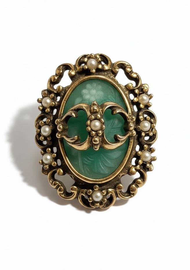 Judy Lee 1960’s “Spanish Moss” Brooch Victorian Revival Art Glass Faux Pearl 1.5