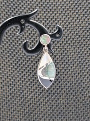 Vtg Sterling Silver Onyx Rainbow & White MOP Marquise Shape Dangle 925 Earrings