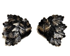 Vintage Clip On Earrings Leaves Clustered Black Gold Tone 2 Inches X 2 Inches