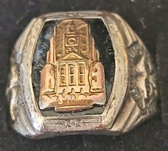1938 10K SOLID GOLD & STERLING SILVER SCHOOL CLASS RING SIZE 7.5