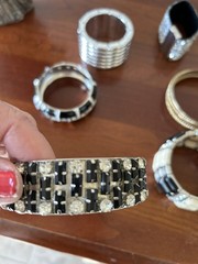 Vintage Metal Black And White Inlayed Enamel Bangles LOT OF 6 BANGLES