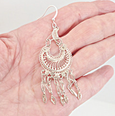 Vintage Sterling Silver Chandelier Earrings 70’s Hippie Artisan Boho Earrings