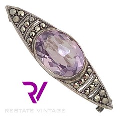 Vintage Amethyst Marcasite Art Nouveau Germany 935 Silver Brooch