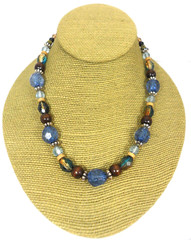 Vintage Beaded Necklace Boho Chic Bohemian Wood Barrel Beads Acrylic Metal